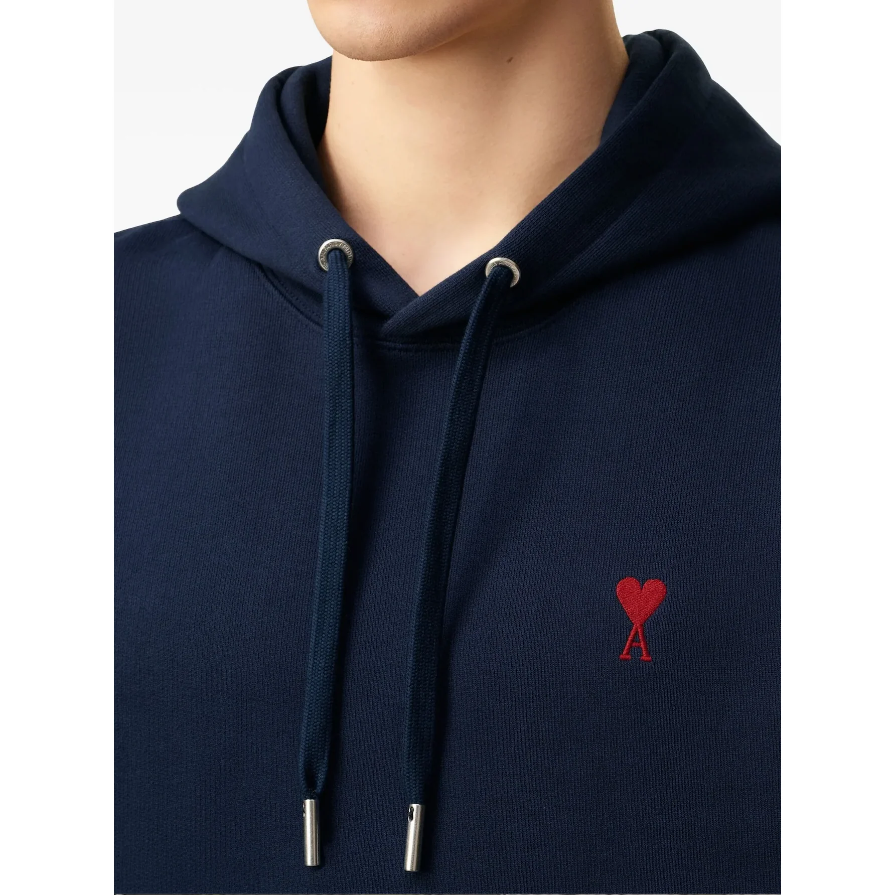 Ami Paris Ami De Coeur Small Logo Hoodie Navy/Red - Image 4