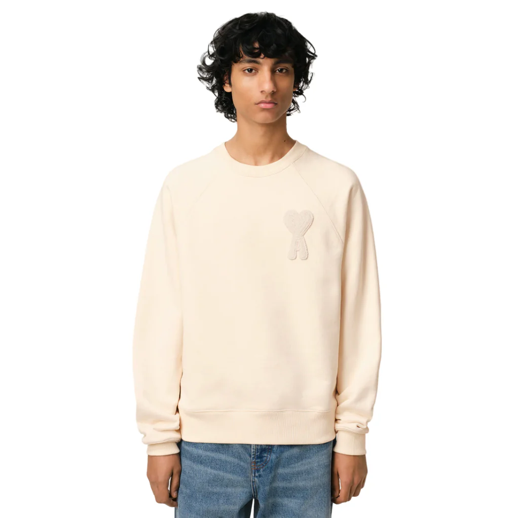 AMI Paris Ami De Coeur Sweatshirt White Cream - Image 3