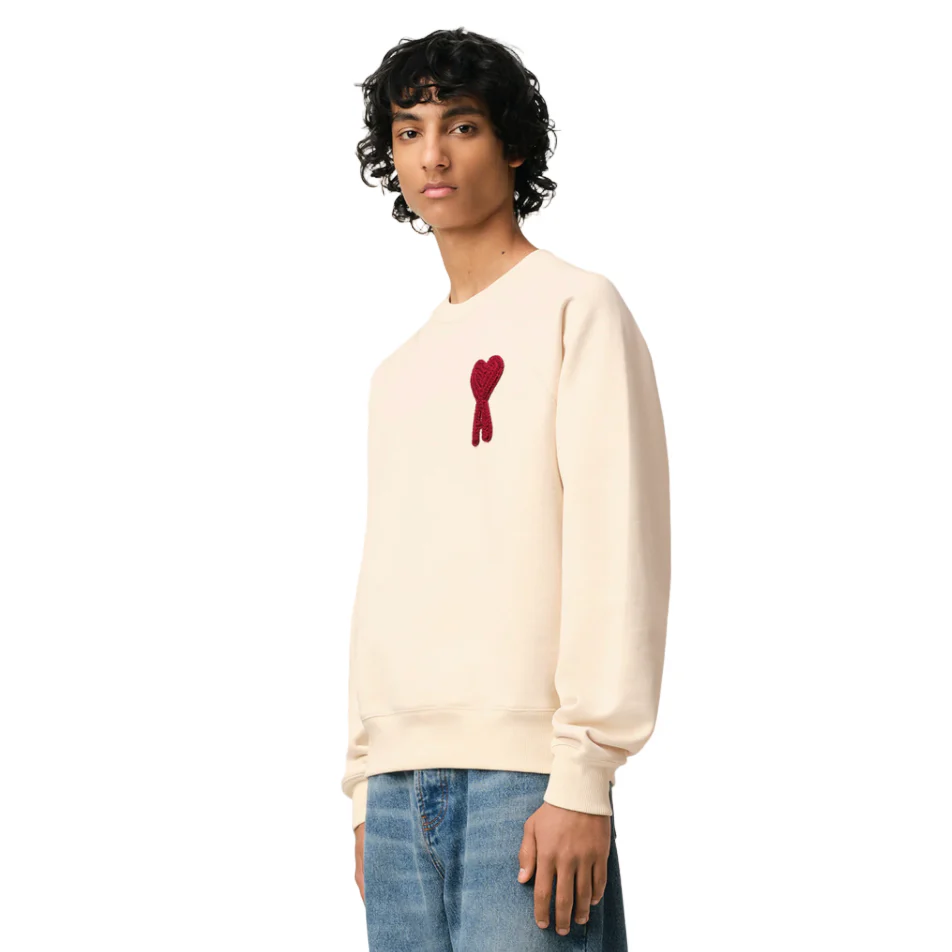 AMI Paris Ami De Coeur Sweatshirt White Cream Red - Image 3