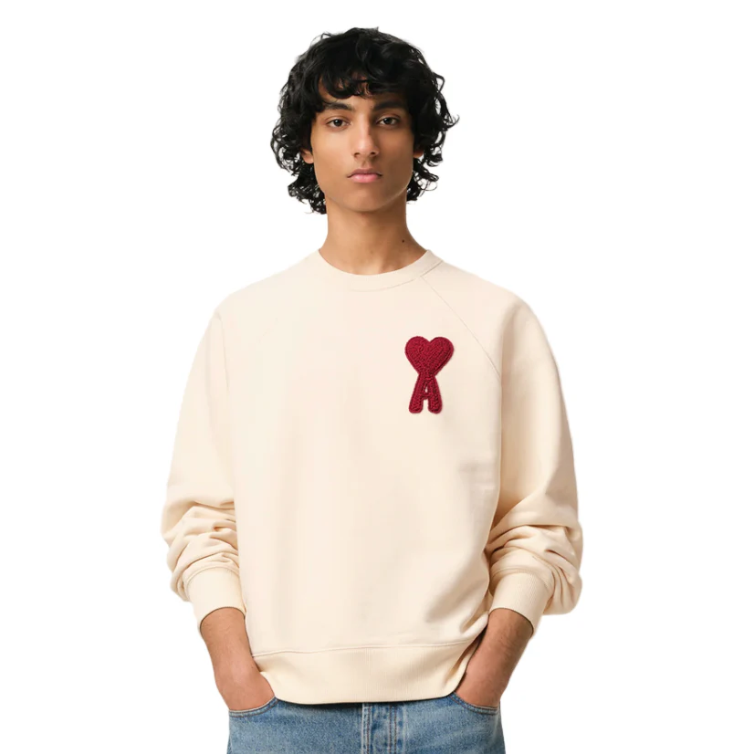 AMI Paris Ami De Coeur Sweatshirt White Cream Red - Image 4