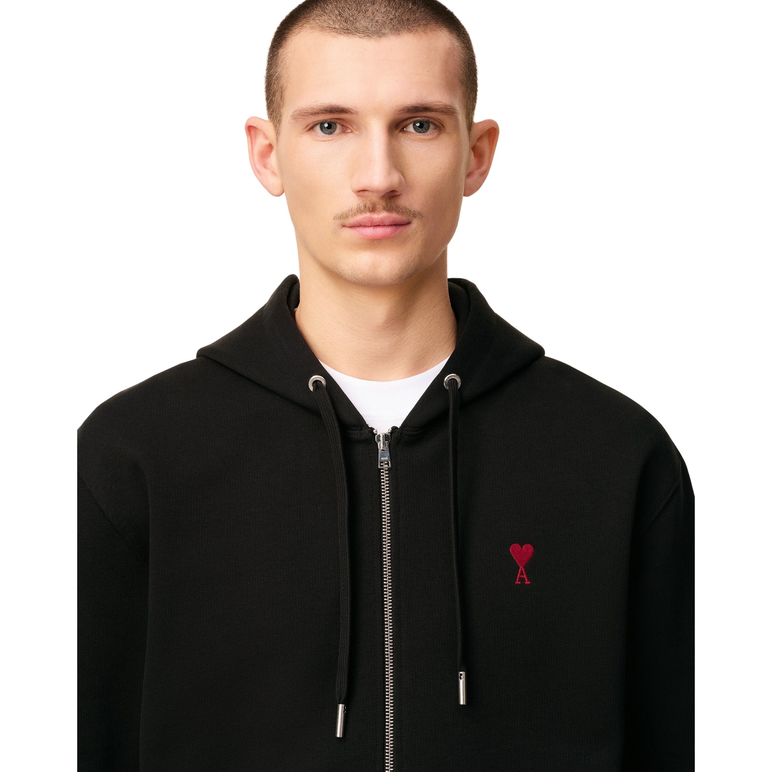 AMI PARIS BLACK COTTON AMI DE COEUR ZIPPED HOODIE - Image 4