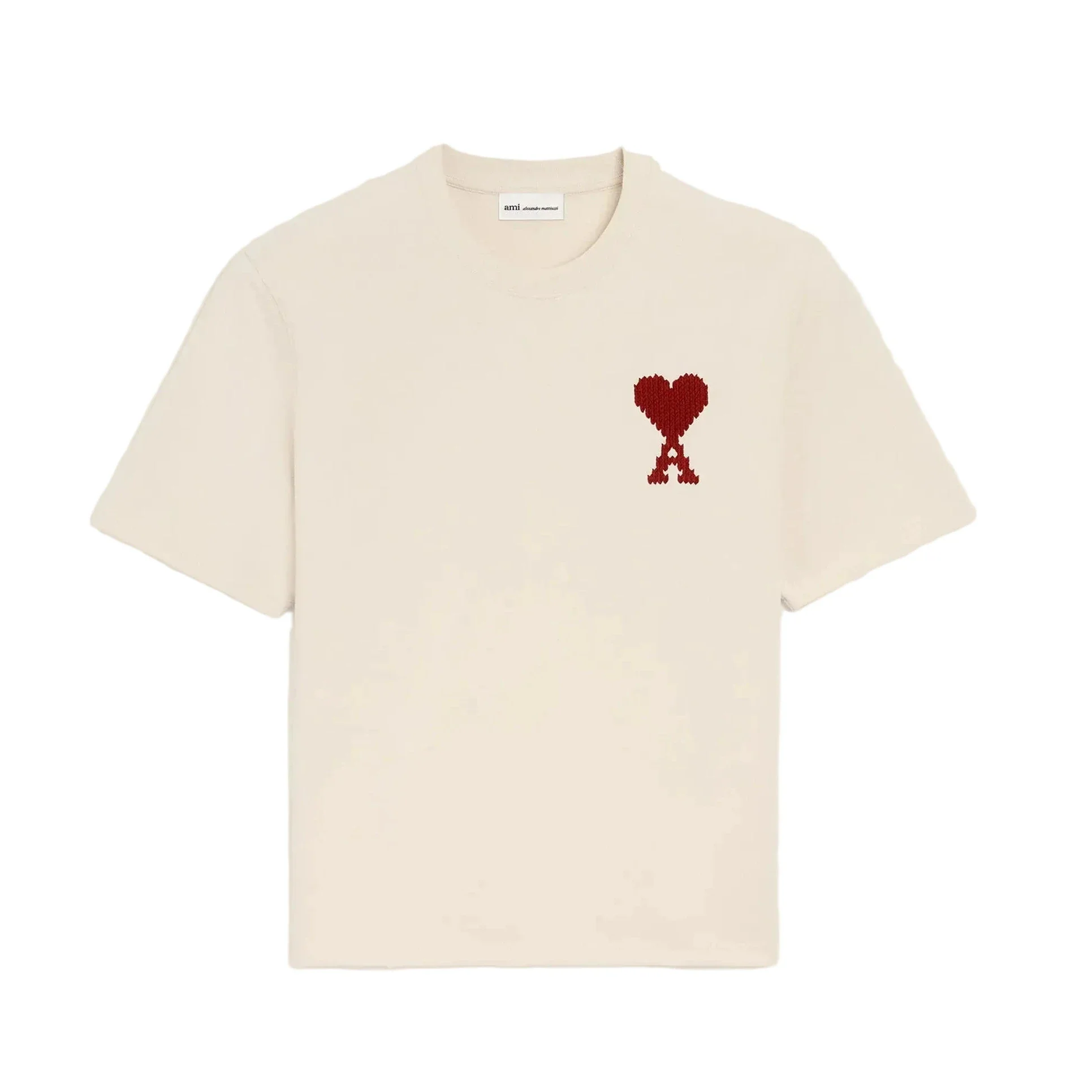 AMI Paris Cotton Zigzag Logo T-Shirt Cream/Red