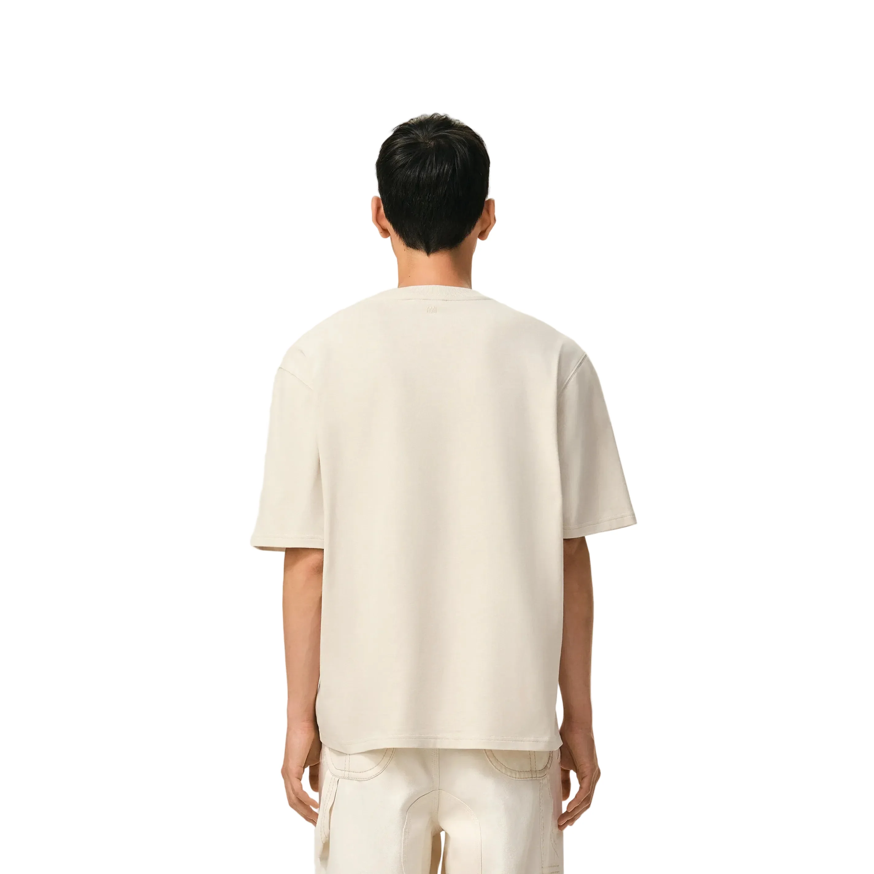 AMI Paris Cotton Zigzag Logo T-Shirt Cream/Red - Image 2
