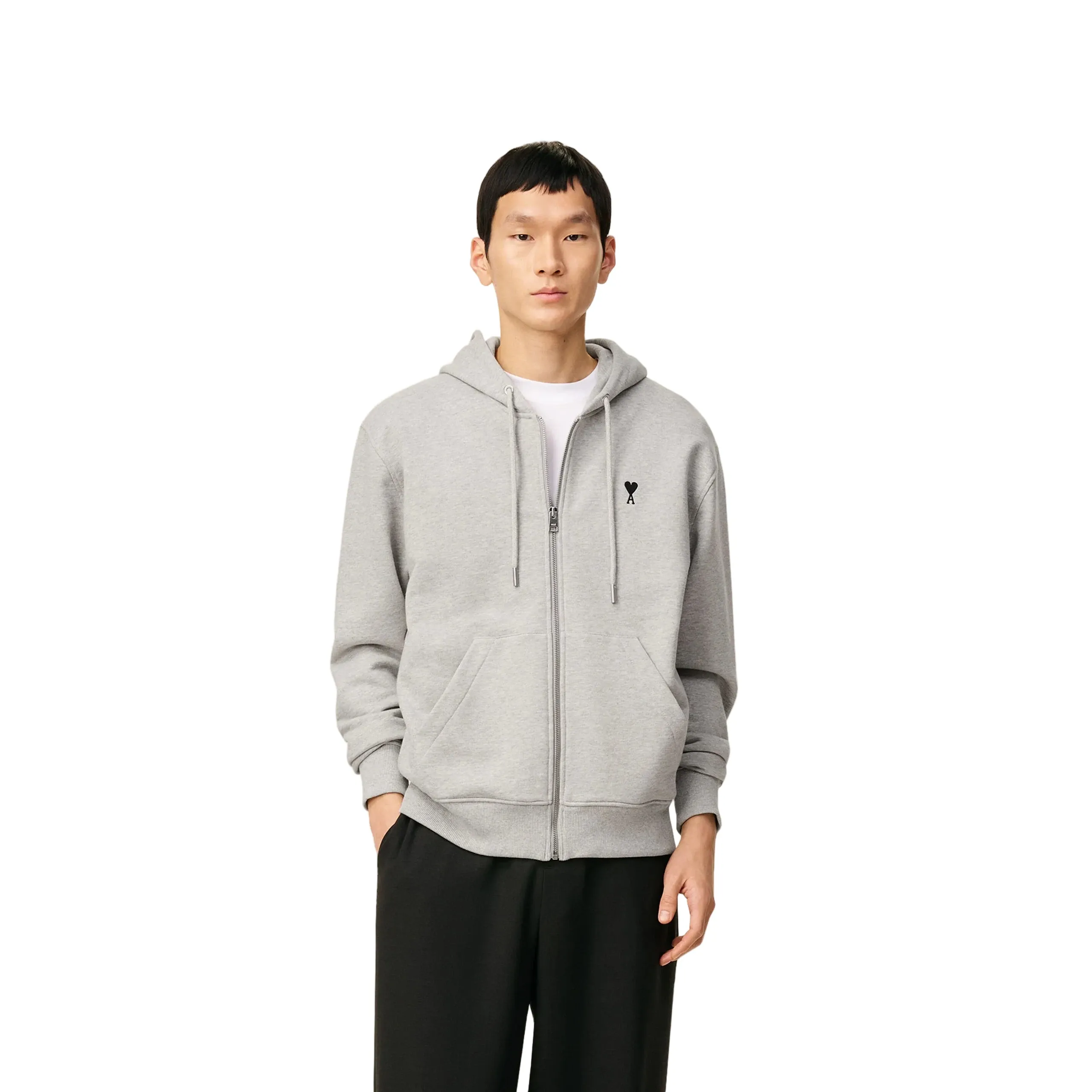 AMI PARIS GREY COTTON ZIPPED AMI DE COEUR HOODIE - Image 2