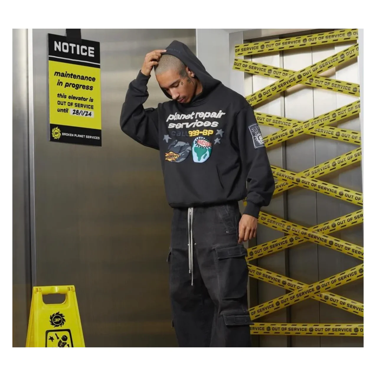 Broken Planet Market Planet Repair Services Hoodie Soot Black - Image 3