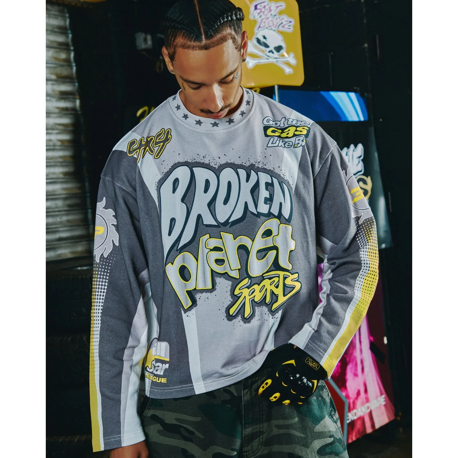 BROKEN PLANET SPORTS LONG SLEEVE TEE GREY YELLOW - Image 3