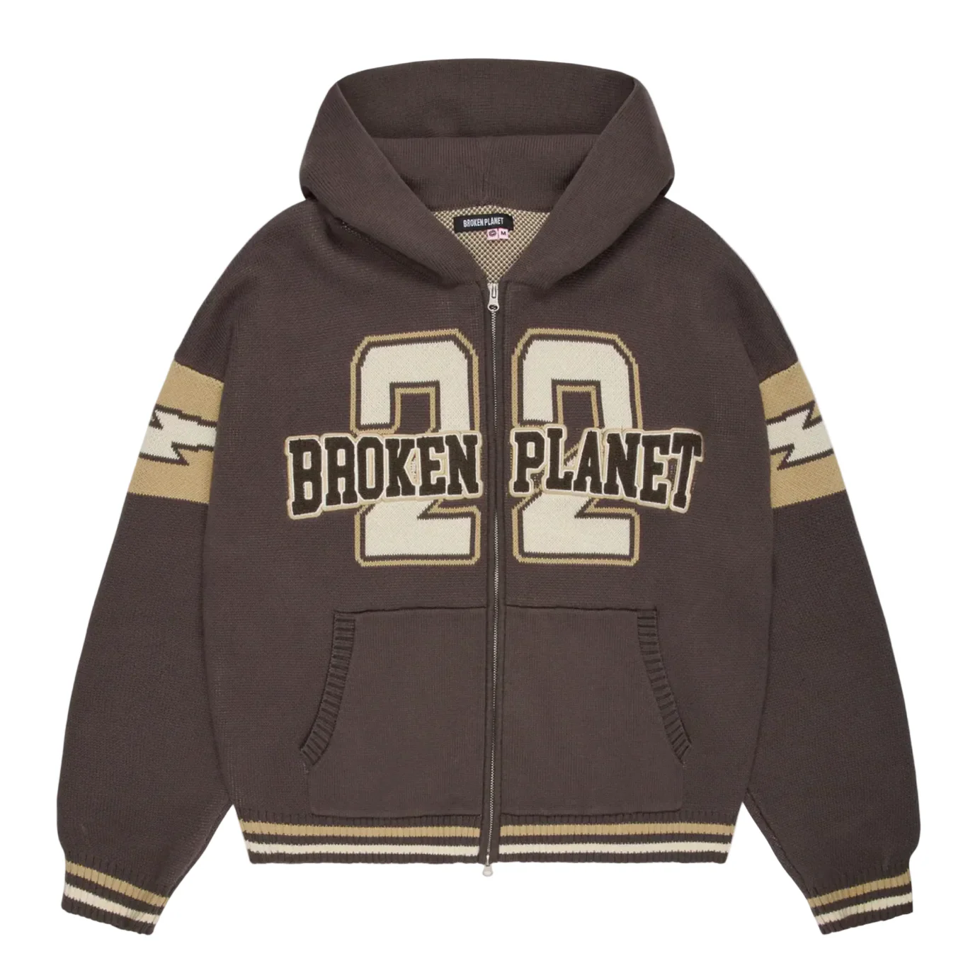 Broken Planet Varsity Knit Zip Up Hoodie Chocolate Brown