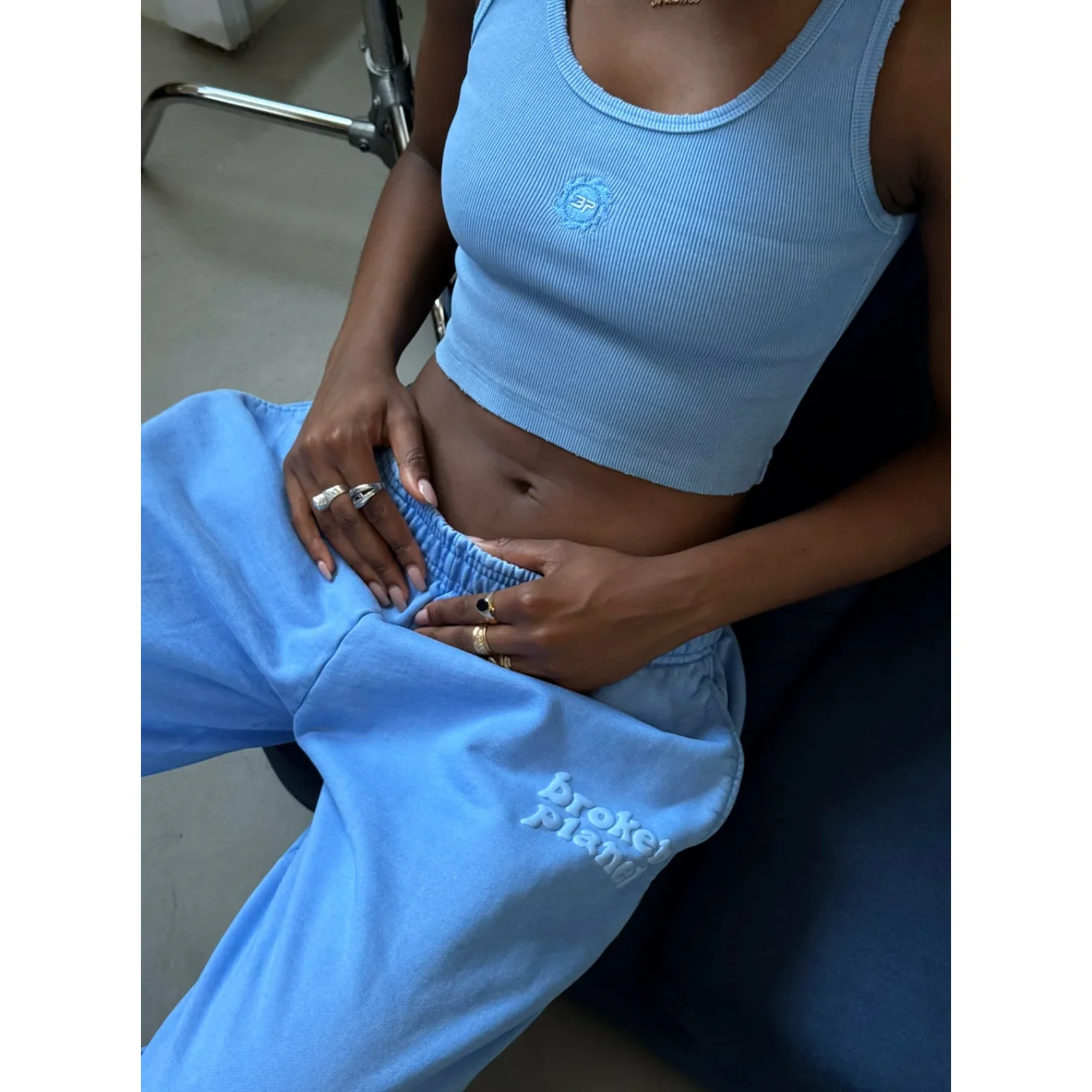 Broken Planet Wide Leg Sweatpants Washed Light Blue - Image 3