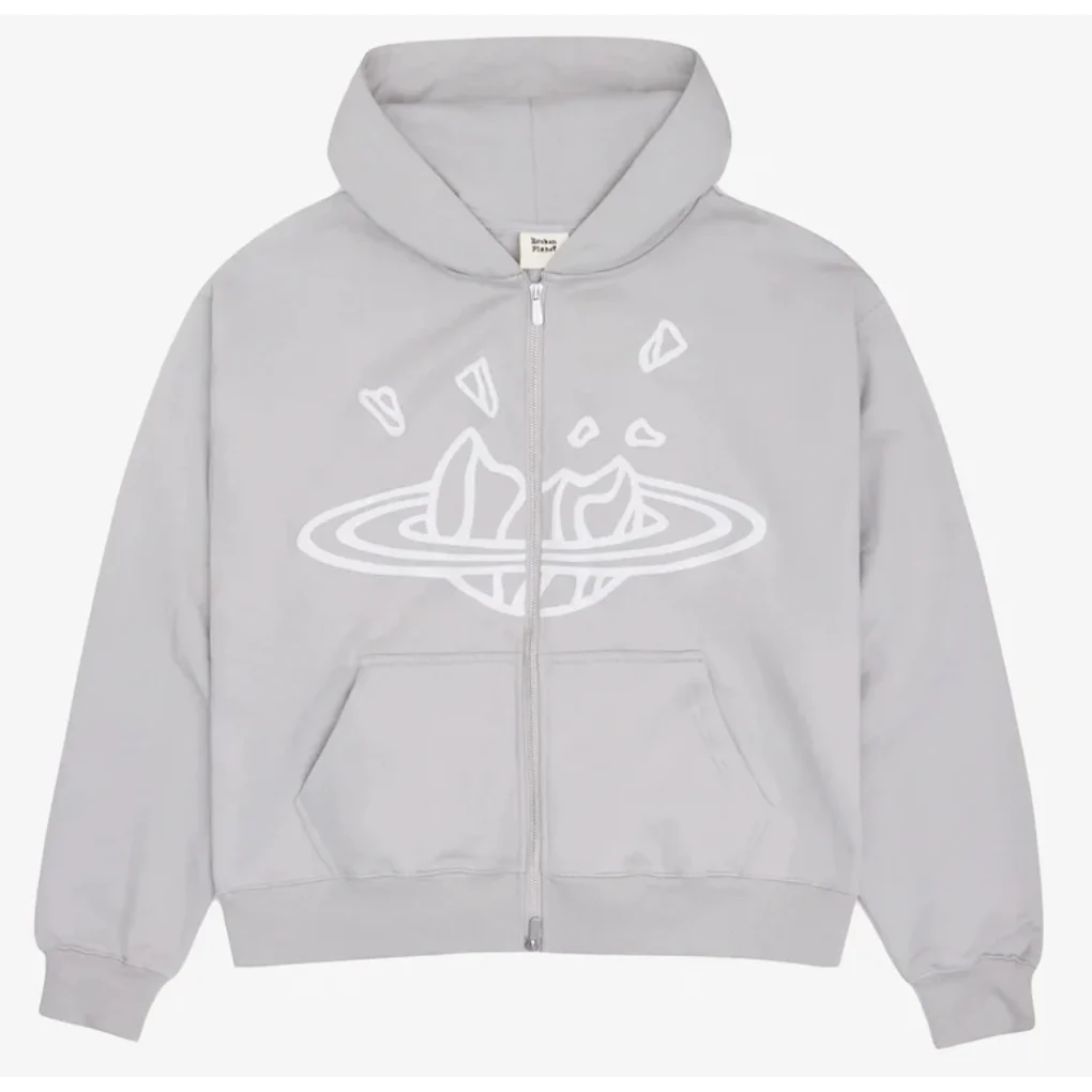 Broken Planet Zip Up Hoodie Stone Grey - Image 3