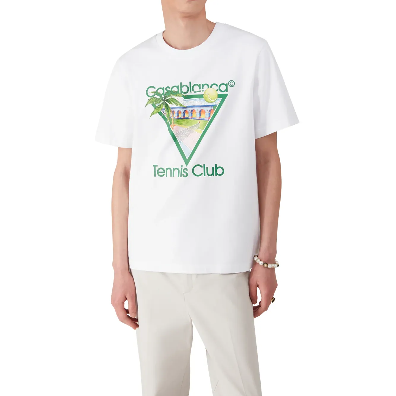 CASABLANCA TENNIS CLUB ICON SHORT SLEEVE T-SHIRT WHITE/GREEN - Image 3