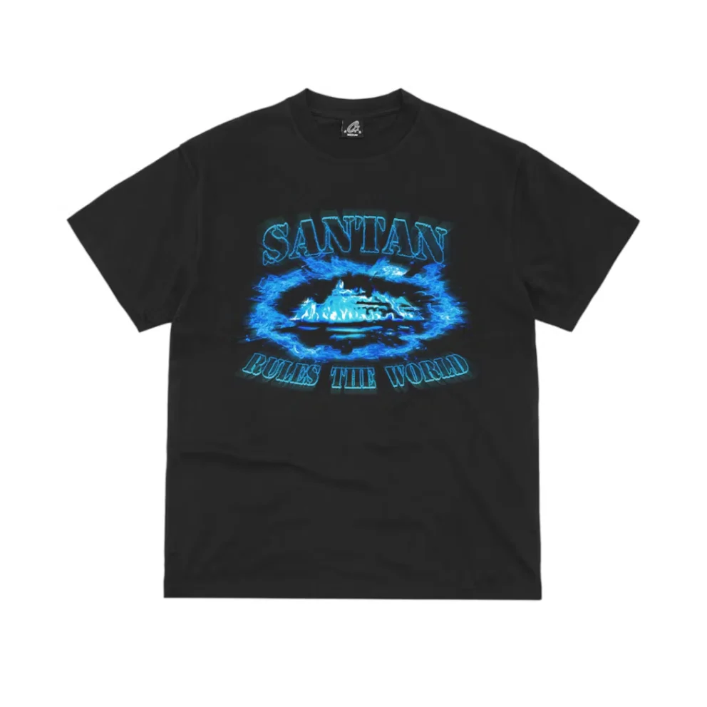 Corteiz Santan Alcatraz Tee Black/Blue Flame
