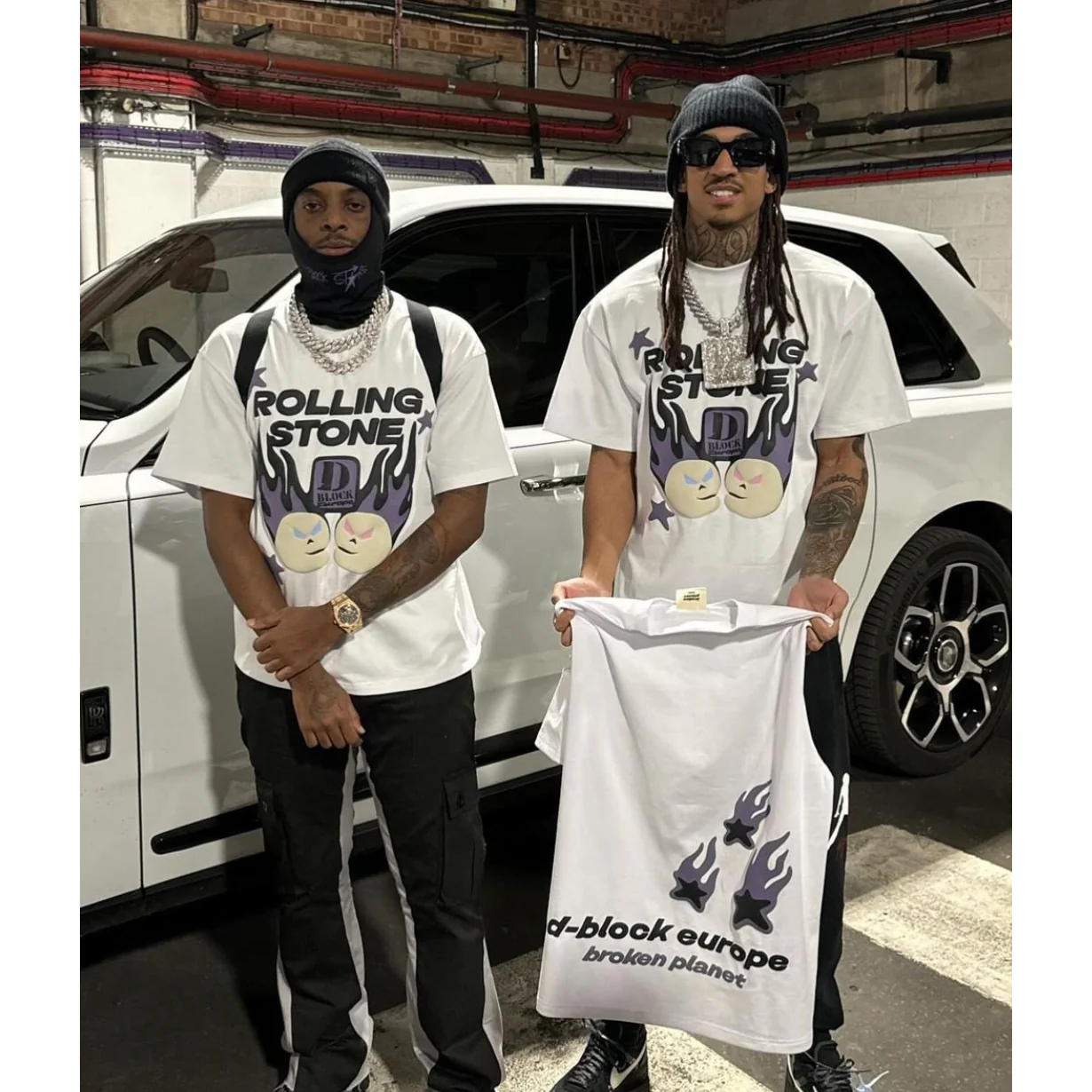 D Block Europe x Broken Planet Market Rolling Stone T-Shirt - Snow White - Image 3