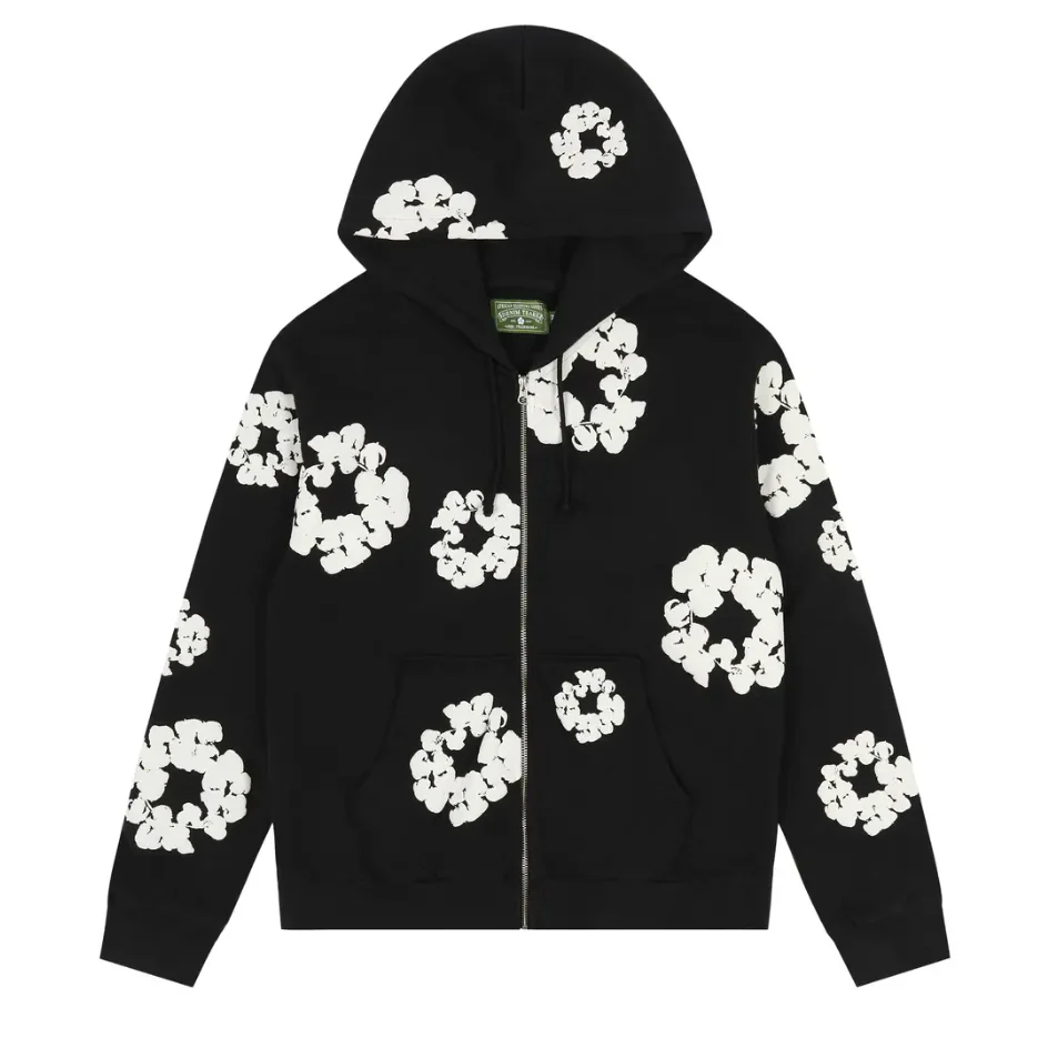 Denim Tears The Cotton Wreath Zip Up Hoodie Black