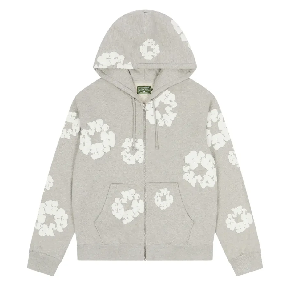 Denim Tears The Cotton Wreath Zip Up Hoodie Grey