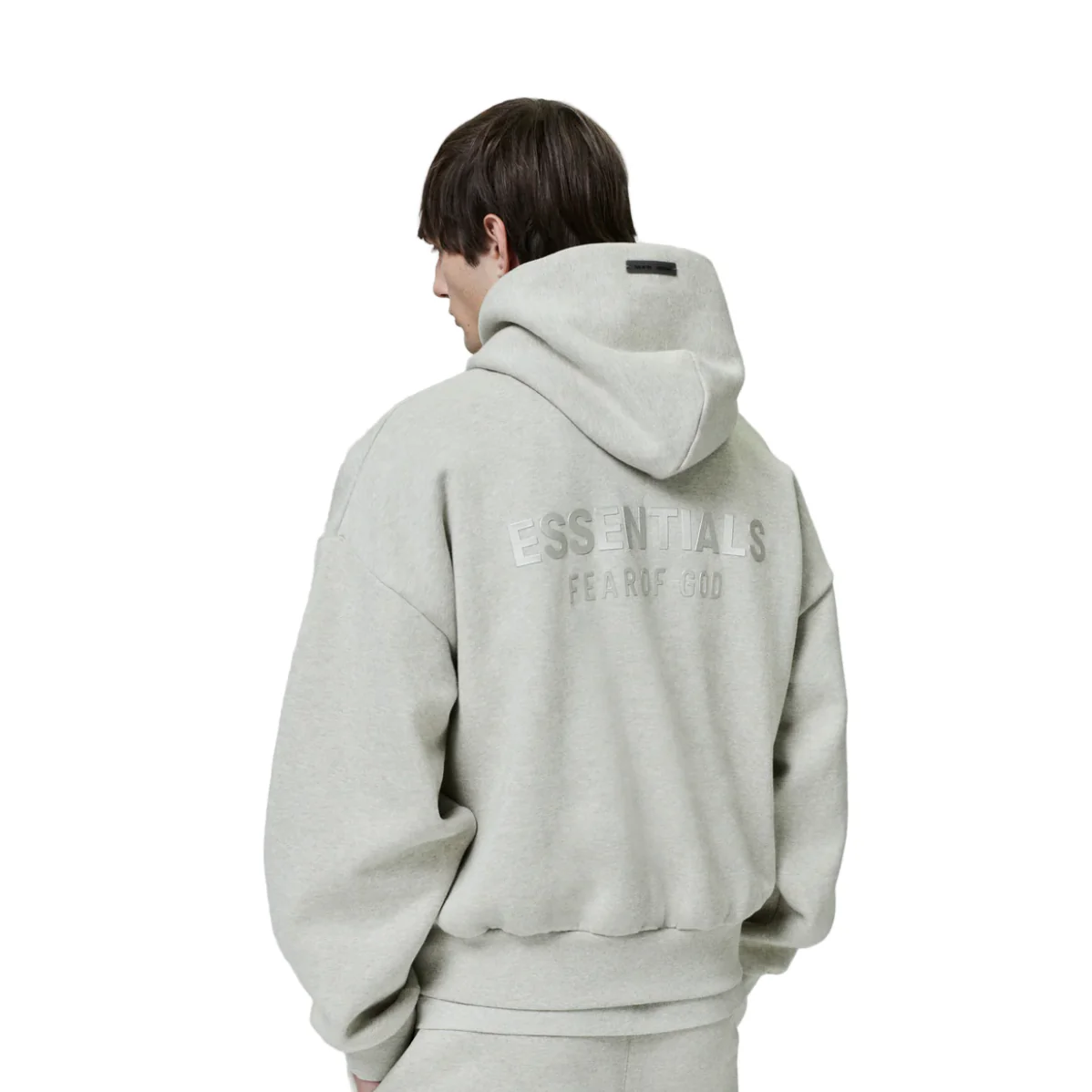 Fear of God Essentials Classic Fleece Hoodie Heather Stone - Image 4