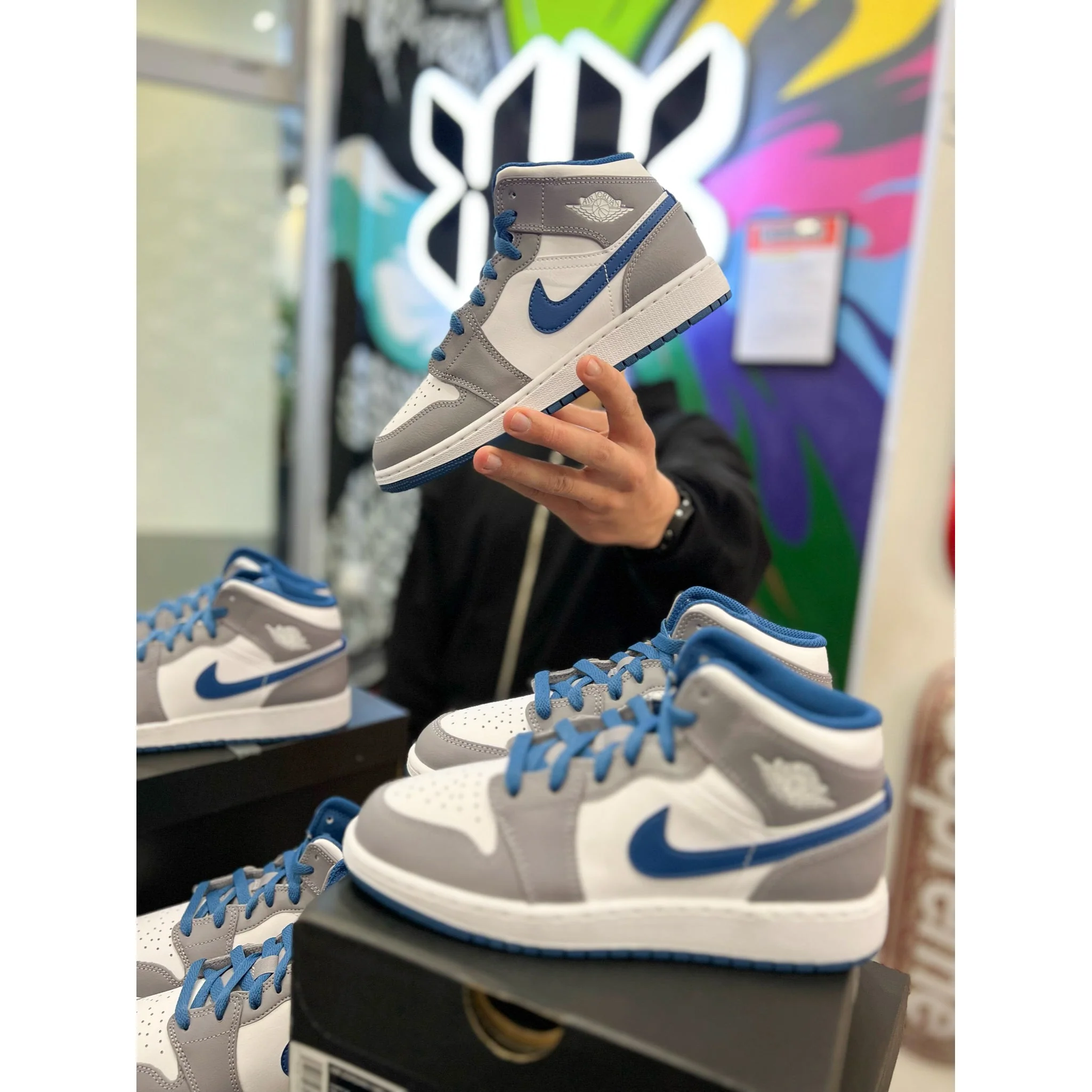 Jordan 1 Mid True Blue Cement (GS) - Image 5