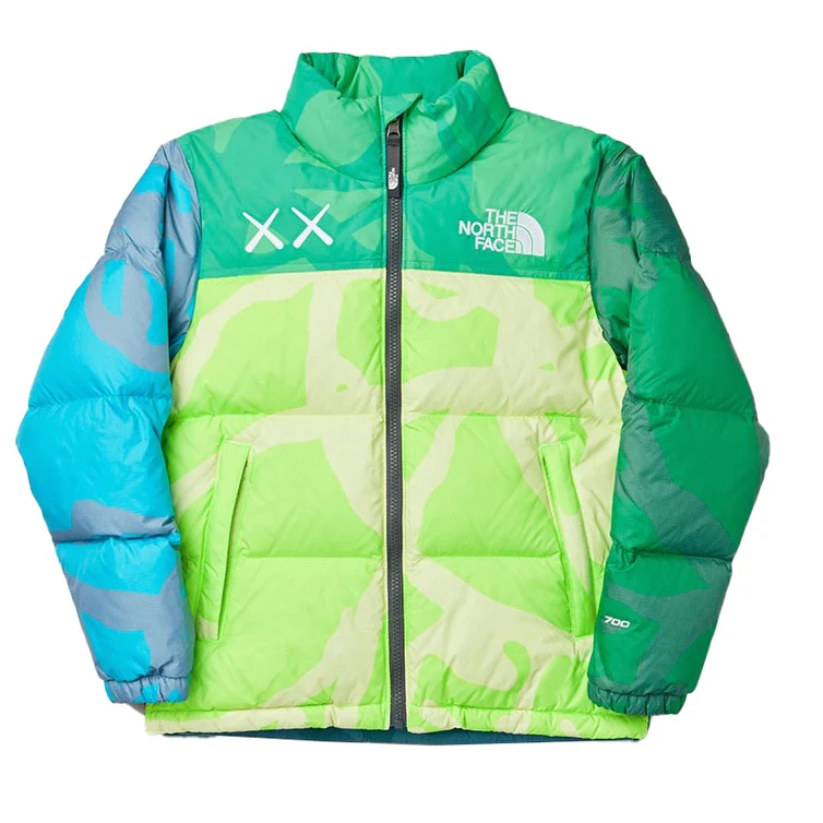 KAWS x The North Face Retro 1996 Nuptse Jacket Safety Green - Image 5