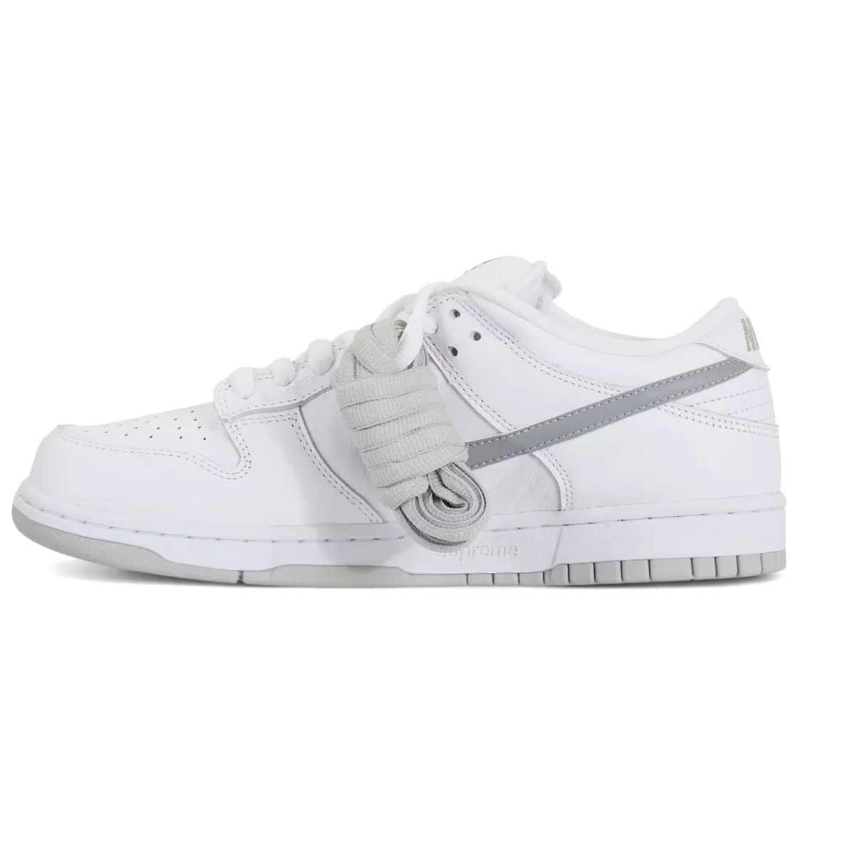 Nike SB Dunk Low Supreme 94 White Metallic Silver - Image 2