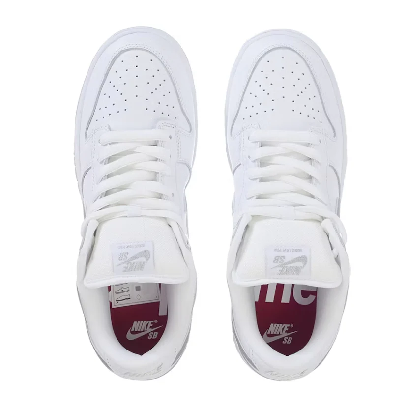 Nike SB Dunk Low Supreme 94 White Metallic Silver - Image 3