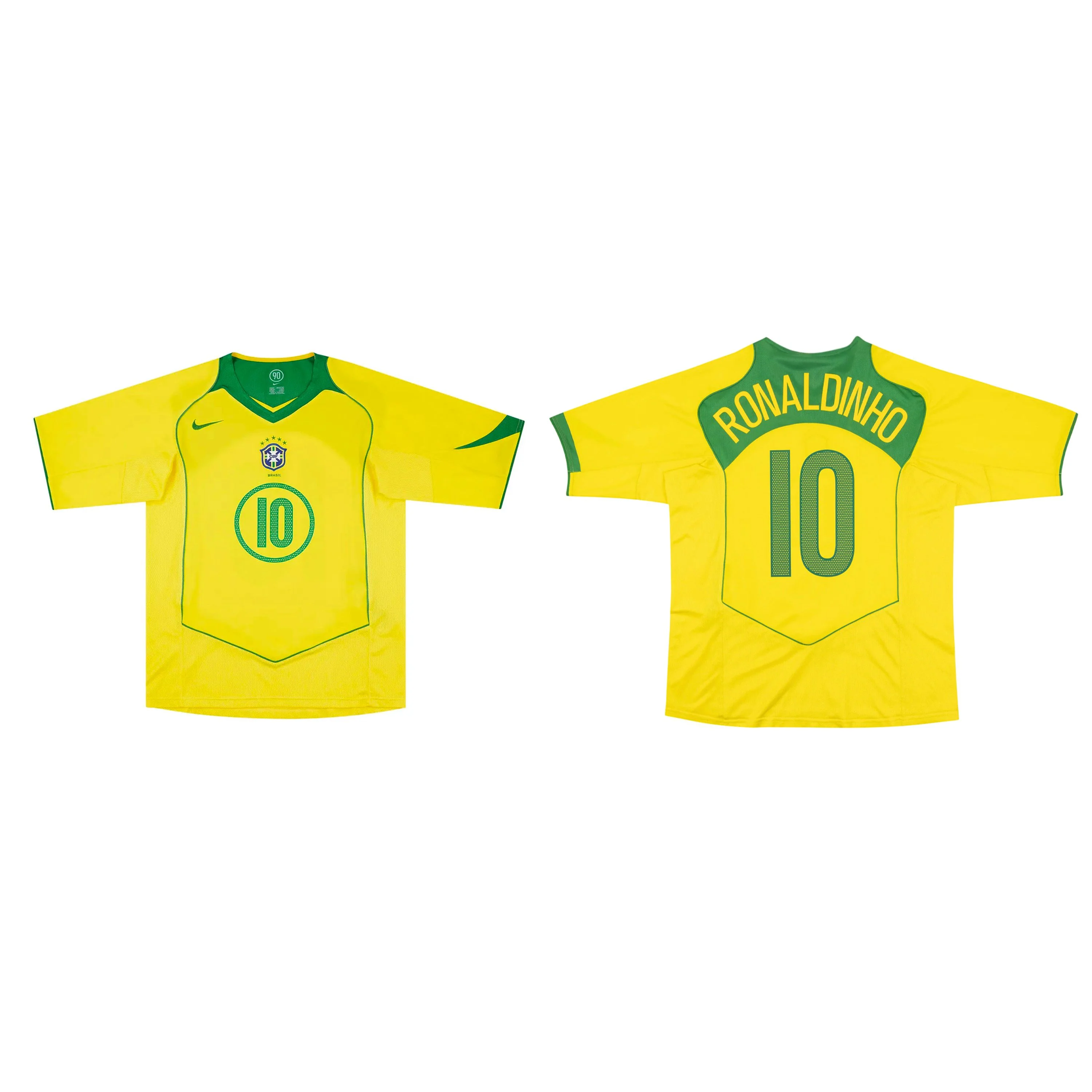 Nike Total 90 Brazil Ronaldinho 2004 Reissue Jersey Opti Yellow/Apple Green - Image 2