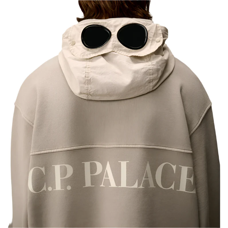 Palace x C.P. Company Fleece Old Goggle Hood Stone - Image 2