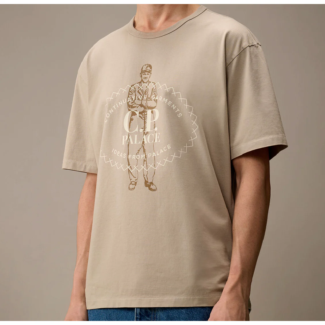 Palace x C.P. Company Mercerized Jersey 30/2 Twisted T-Shirt Stone - Image 3