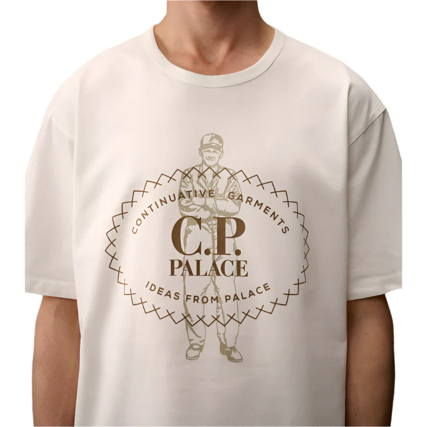 Palace x C.P. Company Mercerized Jersey 30/2 Twisted T-Shirt White - Image 4