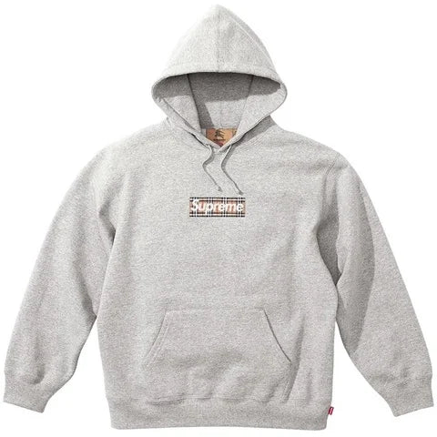 Supreme Burberry Box Logo Hooded Sweatshirt Heather Grey - Image 3