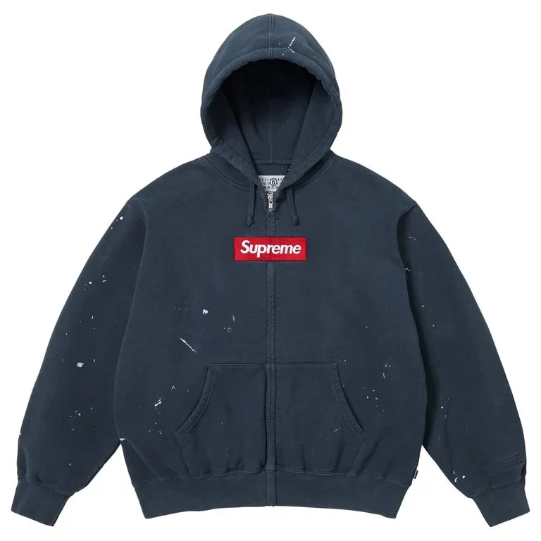 Supreme MM6 Maison Margiela Box Logo Zip Up Hooded Sweatshirt Navy