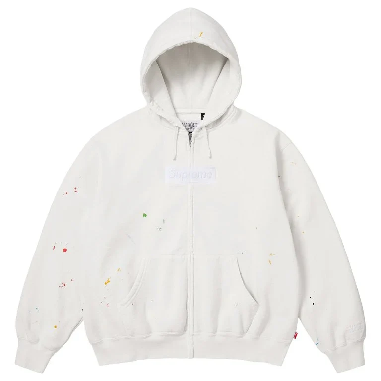 Supreme MM6 Maison Margiela Box Logo Zip Up Hooded Sweatshirt White