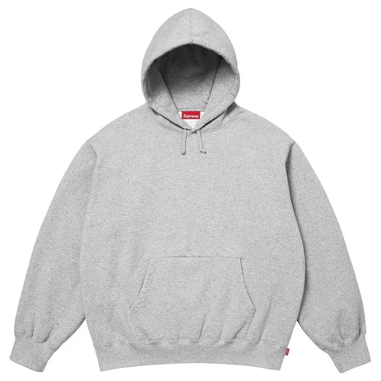 Supreme Satin Appliqué Hooded Sweatshirt Heather Grey SS26 - Image 2