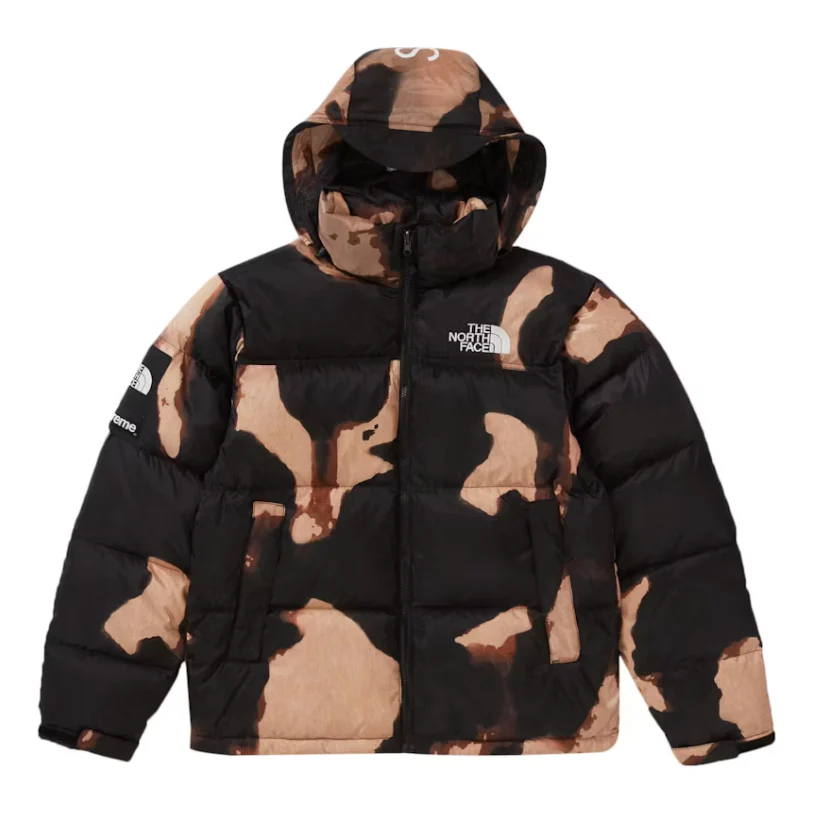 Supreme The North Face Bleached Denim Print Nuptse Jacket Black - Image 2
