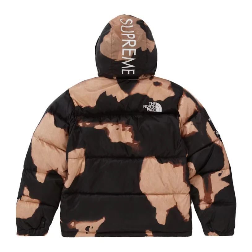 Supreme The North Face Bleached Denim Print Nuptse Jacket Black - Image 3