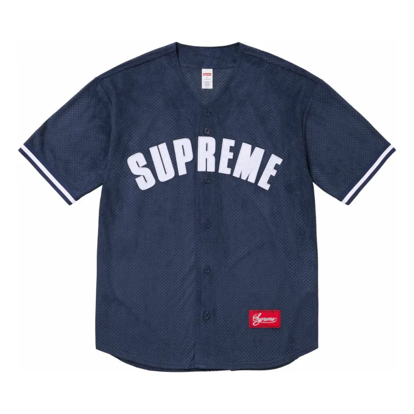 Supreme Ultrasuede Mesh Baseball Jersey Navy