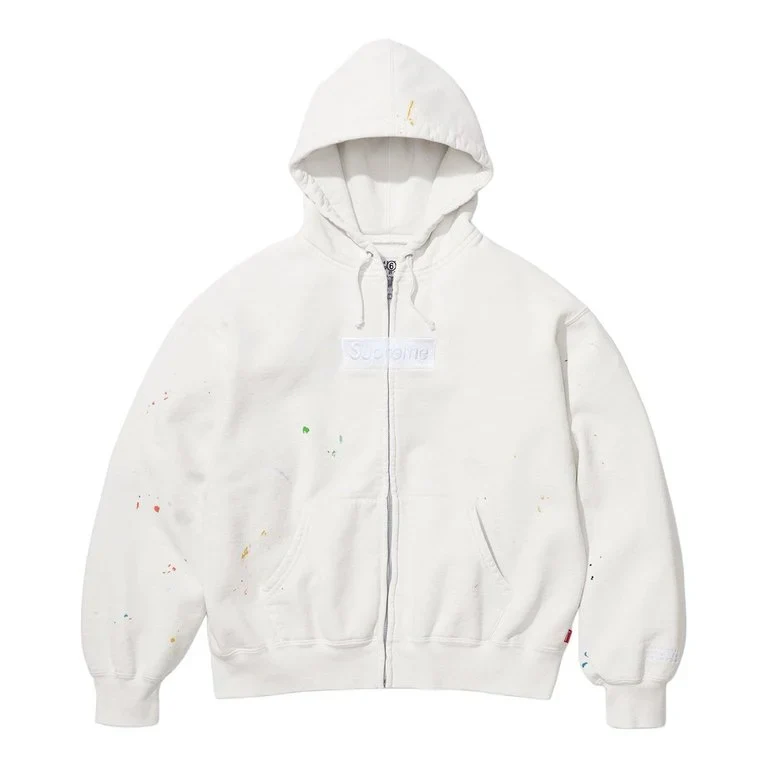 Supreme x MM6 Maison Margiela Box Logo Zip Up Hooded Sweatshirt White - Image 4