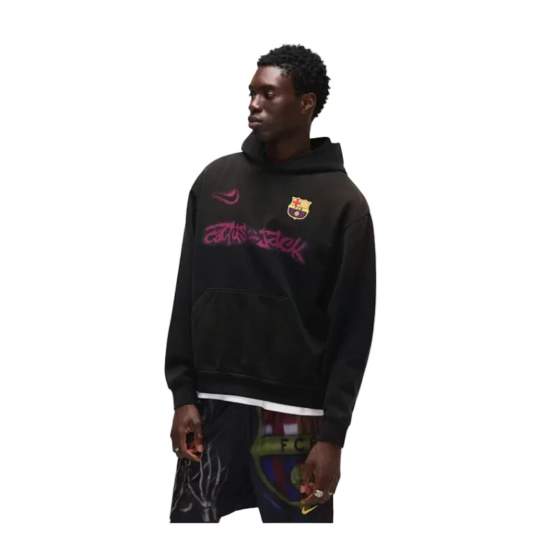 Travis Scott x Nike x FC Barcelona Spray Logo Hoodie Black - Image 3