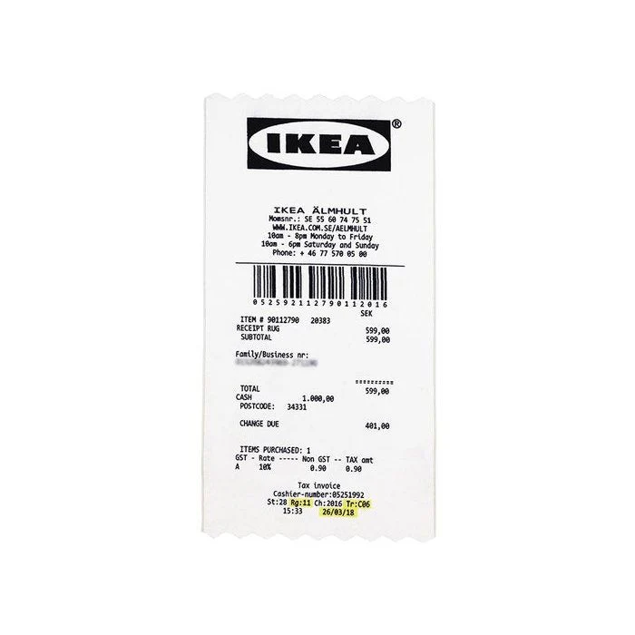 Virgil Abloh x IKEA MARKERAD "RECEIPT" Rug 201x89 CM White/Black